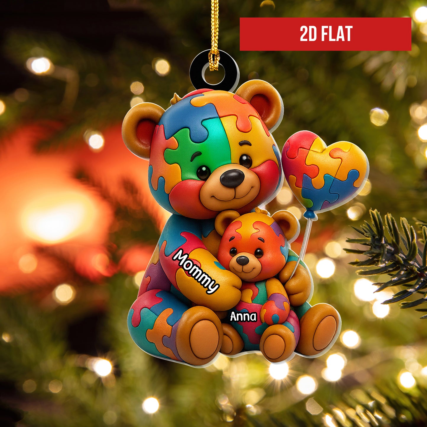 Personalized Mama Bear Ornament, Autism Christmas Ornament Bear Mother and Kid, Custom Mother and Baby Bear Puzzle Ornament, Mom Ornament