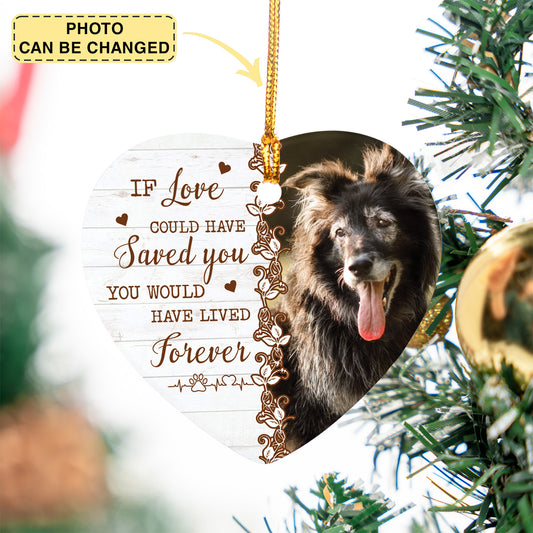 Custom Photo Death Ends A Life, Not A Relationship - Memorial Personalized Custom Ornament - Ceramic Heart Shaped - Christmas Gift, Sympathy Gift For Pet Owners, Pet Lovers