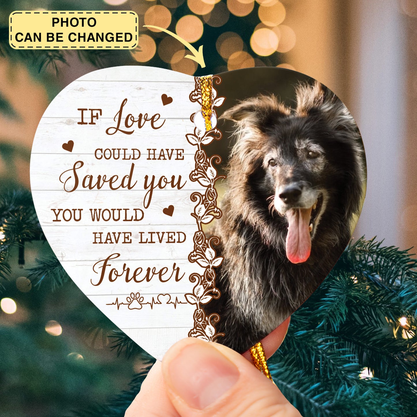 Custom Photo Death Ends A Life, Not A Relationship - Memorial Personalized Custom Ornament - Ceramic Heart Shaped - Christmas Gift, Sympathy Gift For Pet Owners, Pet Lovers