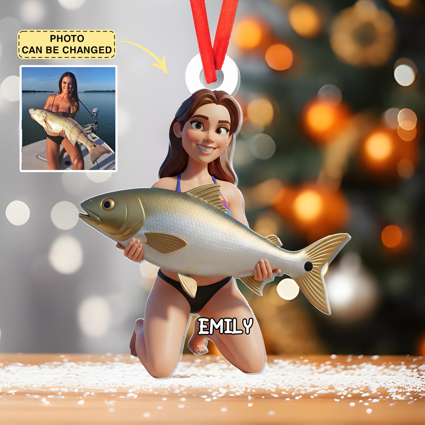 Custom Photo Acrylic Ornament - Personalized Christmas Birthday Fishing Gifts For Fisherman - Hooked On Happiness