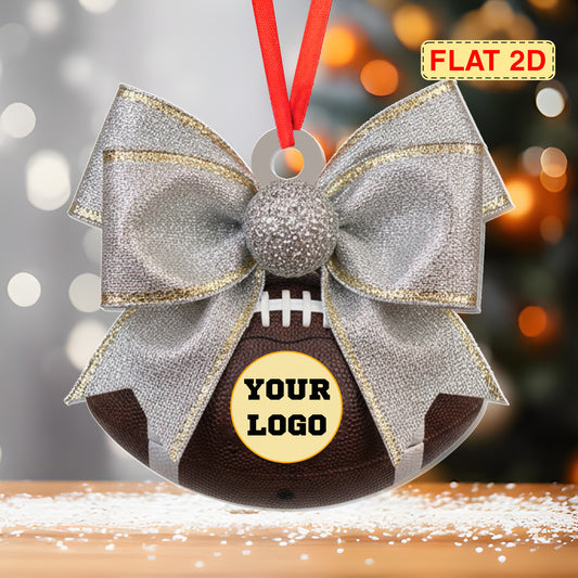 Personalized Football Bow Christmas Ornament: Custom Logo Name