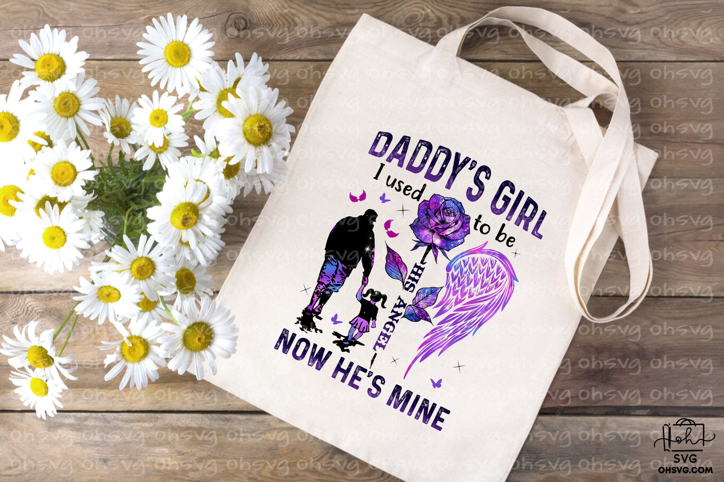 Daddy's Girl Angel Now He's Mine PNG, Angel Wings PNG, Memorial PNG, Heaven PNG