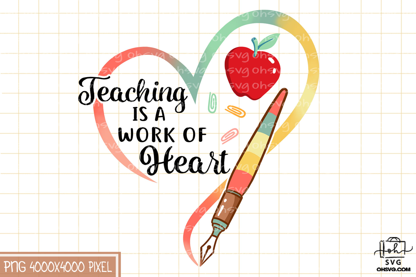 Teaching is a Work of Heart Sublimation PNG, Back To School PNG, School PNG