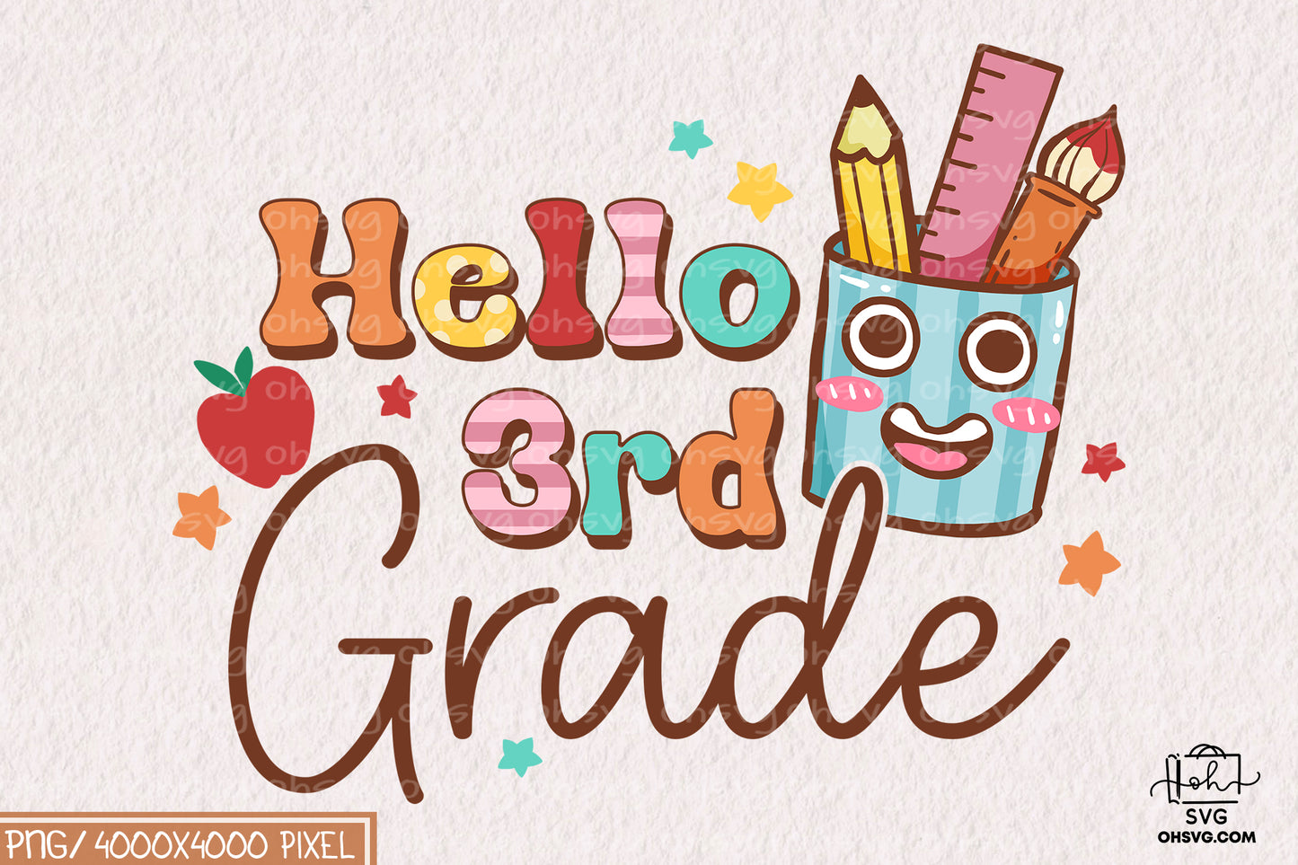 Hello 3rd Grade Sublimation PNG, Back To School PNG, School PNG