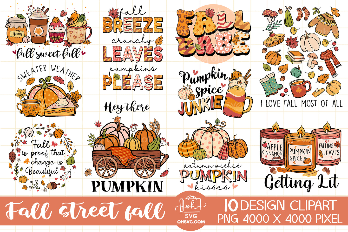 Happy Fall Sublimation Bundle PNG , Autumn PNG, Fall PNG