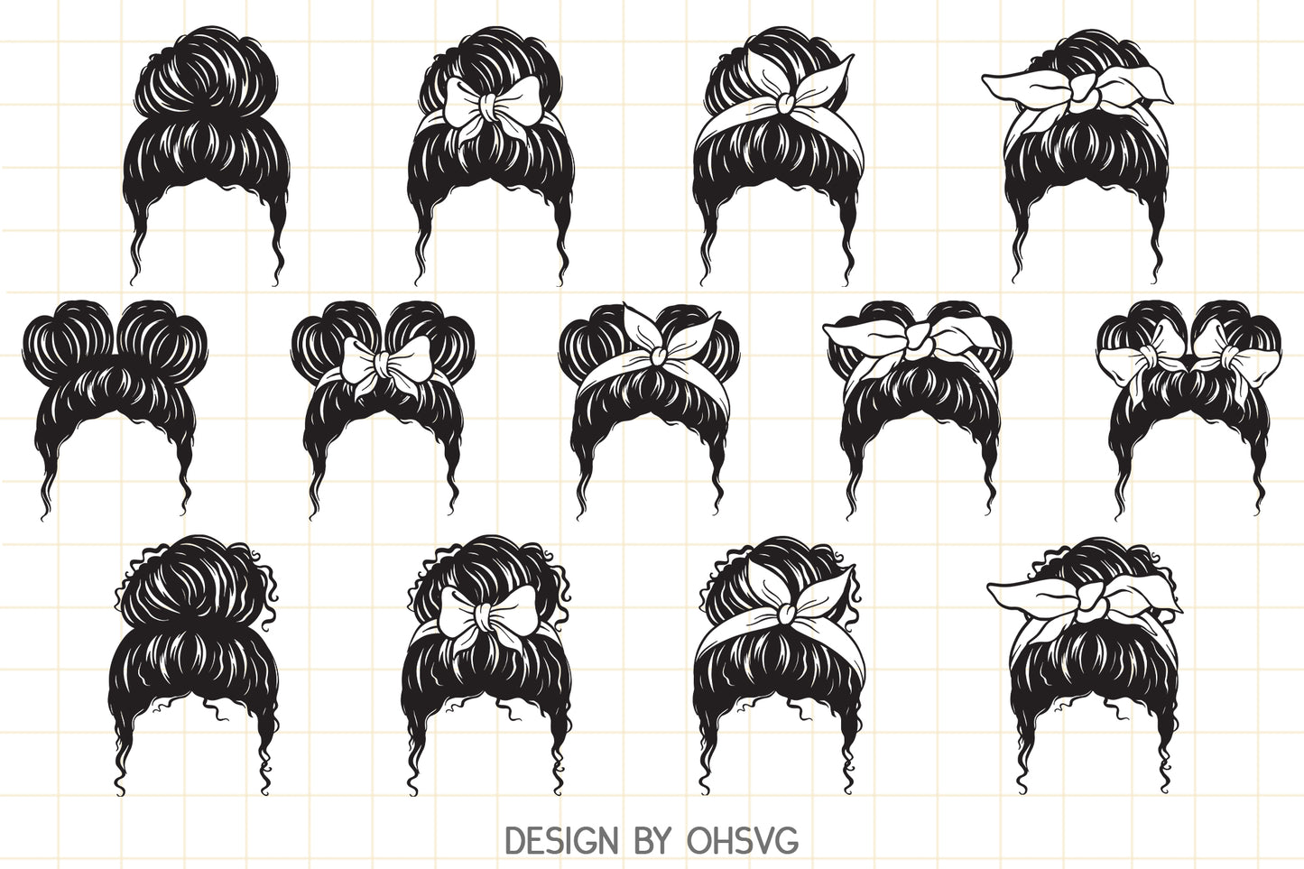 Mom or Girl Life Messy Bun Hair Bundle SVG, Messy Bun SVG, Bannada SVG