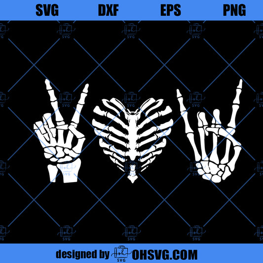 Sign Skeleton Hand SVG, Peace Love Rockin Skeleton Hand SVG