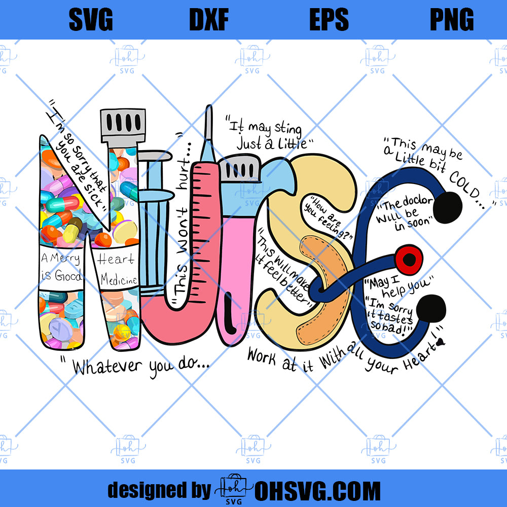 Colorful Nurse Words SVG, Nurse SVG PNG DXF Cut Files For Cricut