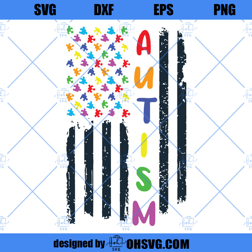 Autism American Flag SVG, Autism Awareness SVG, Autism Puzzle SVG