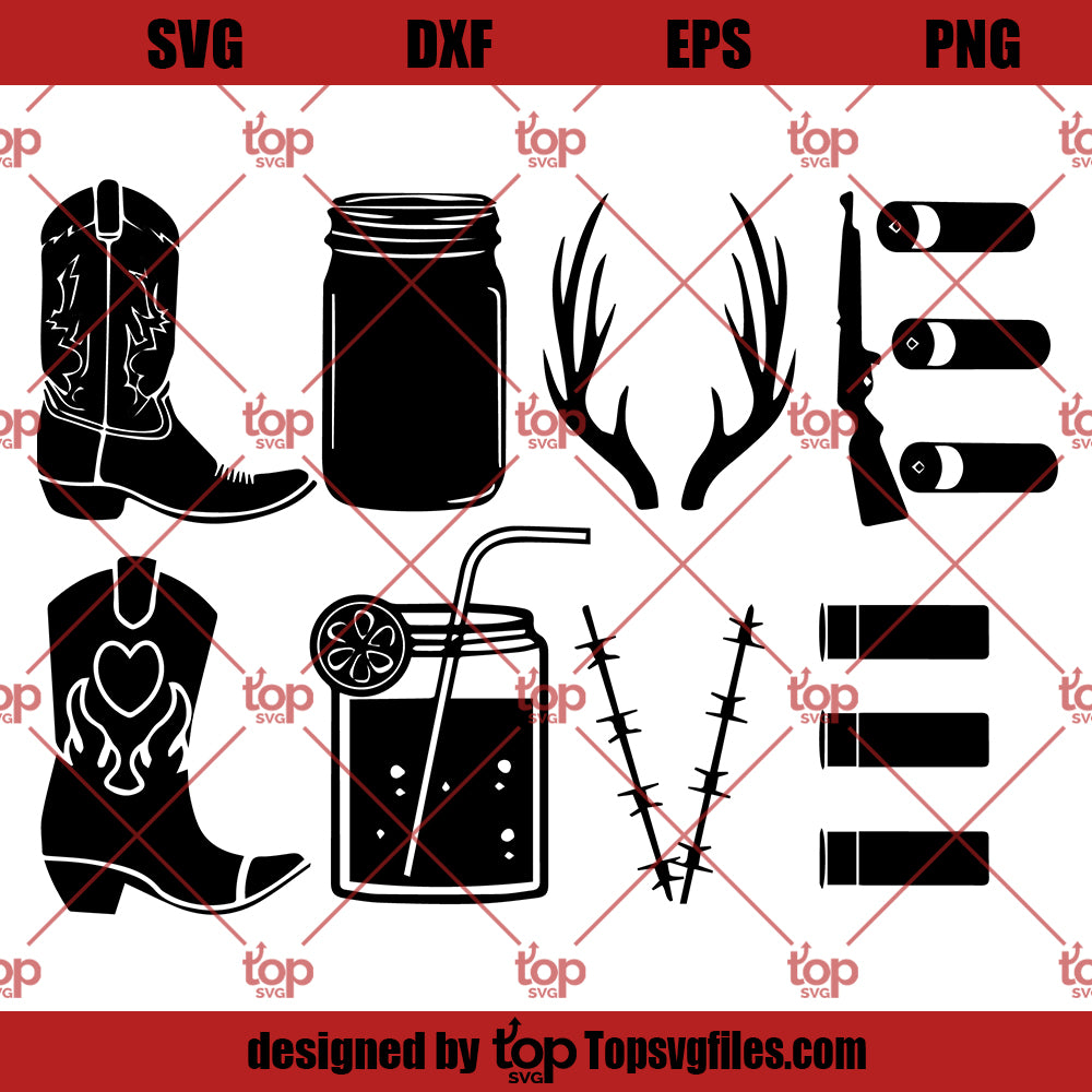 Country Love SVG, Hunting Love Mason Jar SVG, Cowboy Boot SVG