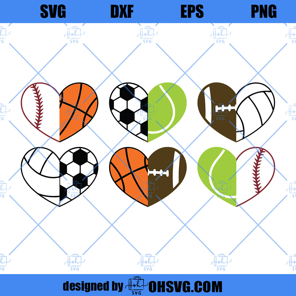 Half Sports Hearts SVG, Heart Ball Mix SVG,Heart Sport Ball SVG