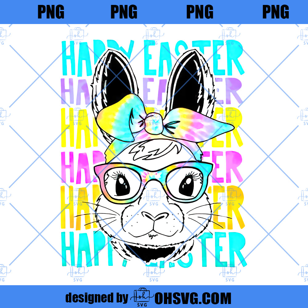 Happy Easter Tie Dye Bunny SVG, Easter Bleach SVG, Bunny With Glasses SVG