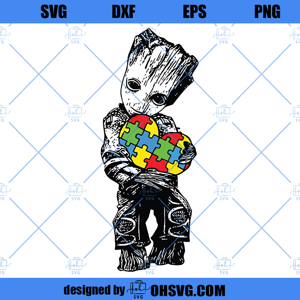 Groot SVG, Groot Hug Autism Heart SVG PNG DXF Cut Files For Cricut