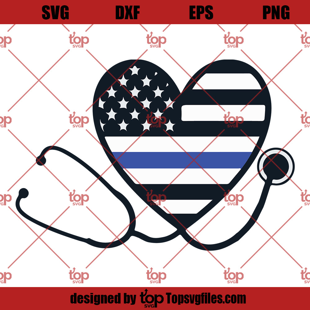 Nurse Stethoscope Supporting Police SVG, Thin Blue Line Heart SVG