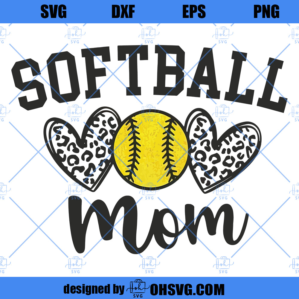 Softball Mom SVG, Leopard Heart SVG, Leopard Print Sports SVG