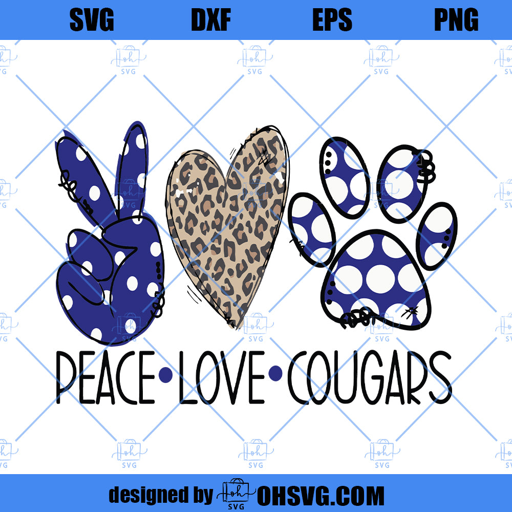 Peace Love Cougars SVG, Cougars SVG, School Spirit SVG