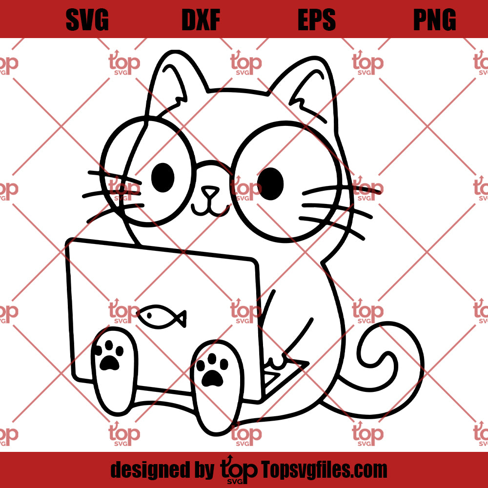 Nerd cat SVG cut file Funny geek cutting file Student nerd cuttable Cat with glasses Silhouette Cricut Vinyl decal Stencil Wood engraving