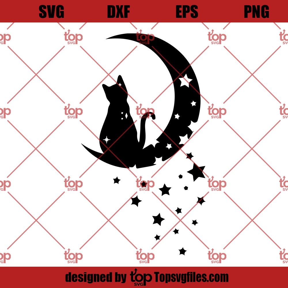 Moon Cat SVG, Cat SVG, Moon Star Cat SVG, Luna Cat SVG