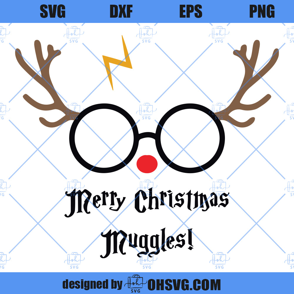 Merry Christmas Muggles SVG, Harry Reindeer SVG, Cute Christmas Wizard SVG, Muggle Christmas SVG