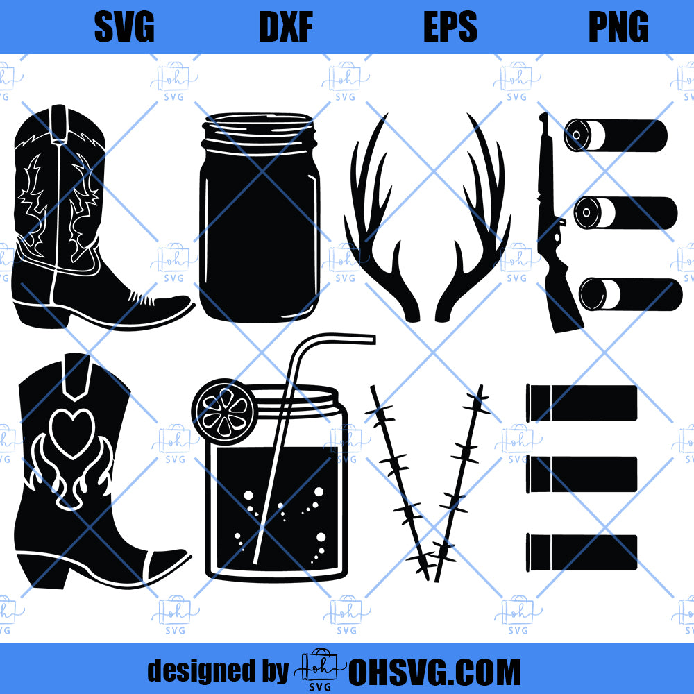 Country Love SVG, Hunting Love Mason Jar SVG, Cowboy Boot SVG