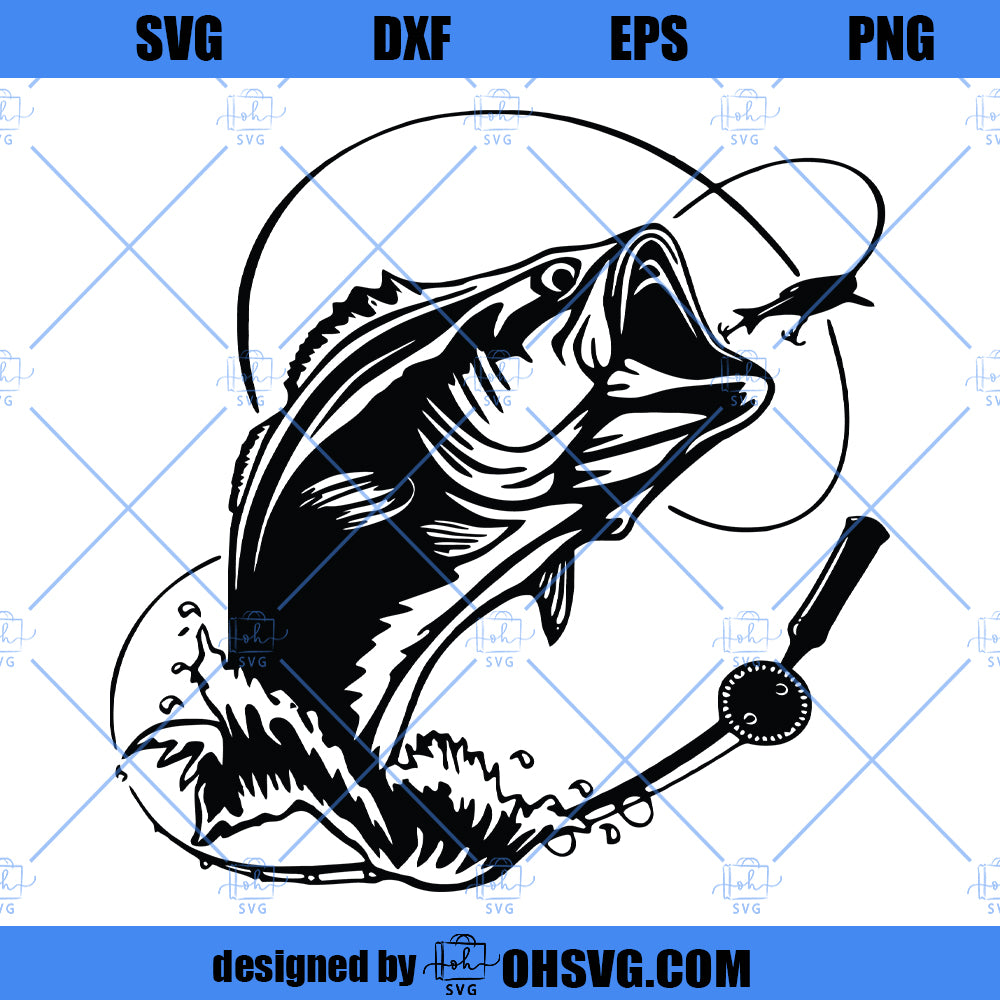bass with fish hook images Bass Fishing fish hook fresh water hunting largemouth smallmouth striped .SVG .PNG clipart vector cut cutting, bass svg,dxf