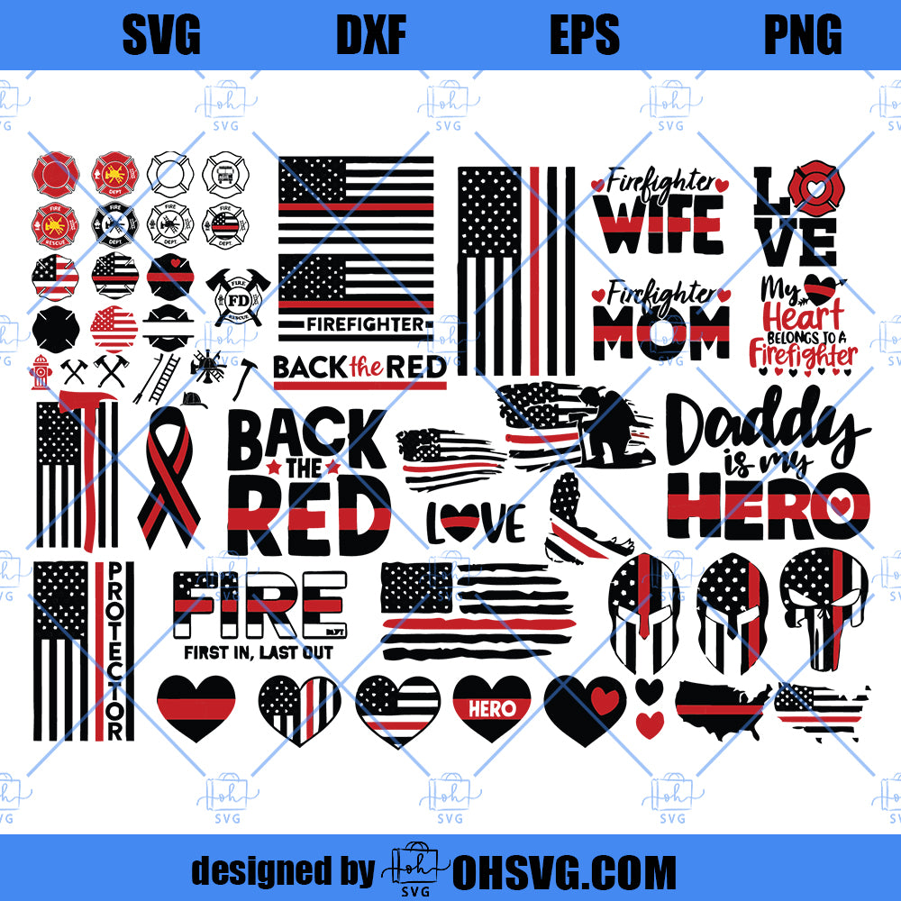 Firefighter Thin Red Line SVG Bundle, Firefighter SVG, Firefighter Flag SVG