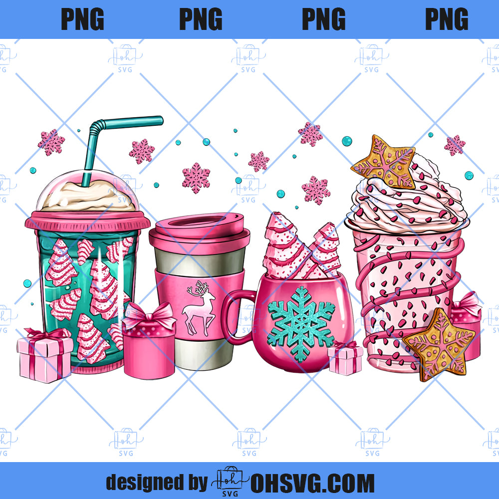Pink Christmas Coffee Cups PNG, Pink Christmas PNG, Coffee Cups PNG