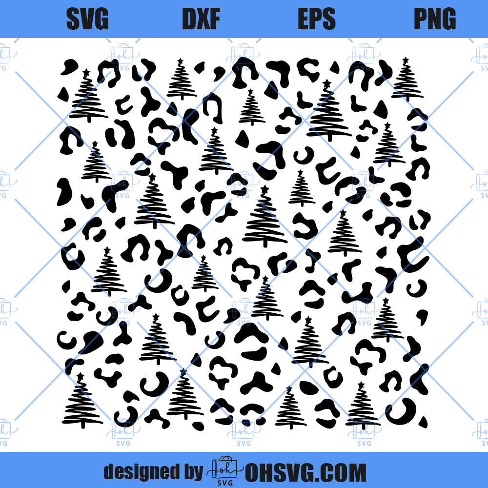 Leopard Christmas Tree Pattern SVG, Christmas Tree Line Cheetah Pattern SVG