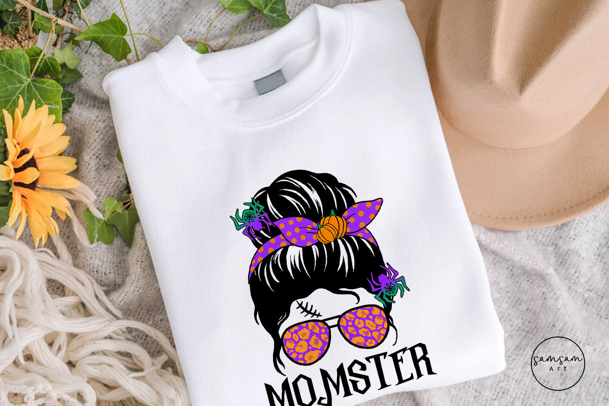 Momster svg, Halloween Mom svg, Momster Sublimation, Momster Messy Bun png