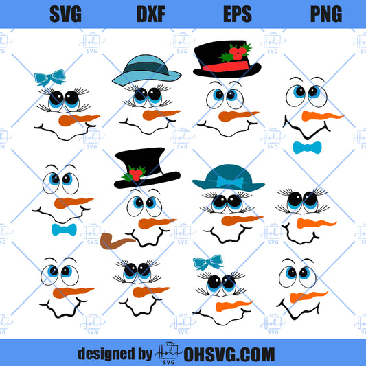 Snowman SVG, Cute Snowman Face SVG Lady & Man Face Boy Girl SVG, Christmas Snow Man SVG