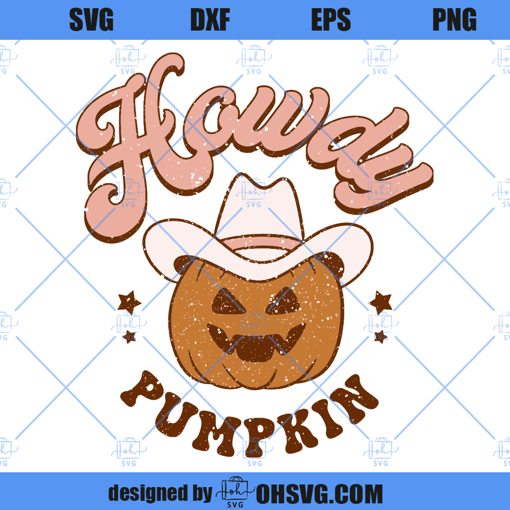 Howdy Pumpkin SVG, Western Halloween SVG, Cowgirl Party SVG, Retro Vintage Pumpkin SVG