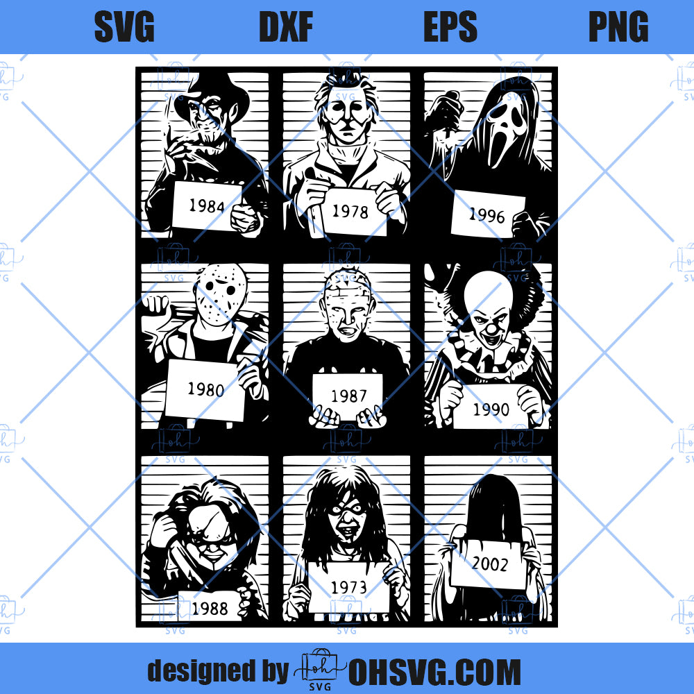 Halloween Mugshots SVG, Horror Movie SVG, Horror Movie Characters SVG, Horror Fan SVG