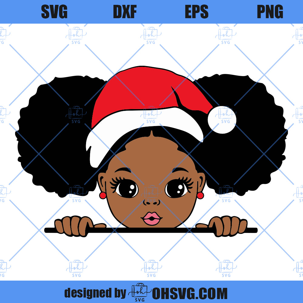 Peekaboo Christmas SVG, Christmas Afro Girl SVG, Cute Litle Girl African American SVG