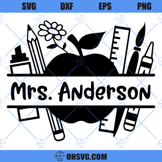 Teacher SVG, Teacher Split Monogram SVG, School Supplies SVG, Back To School SVG