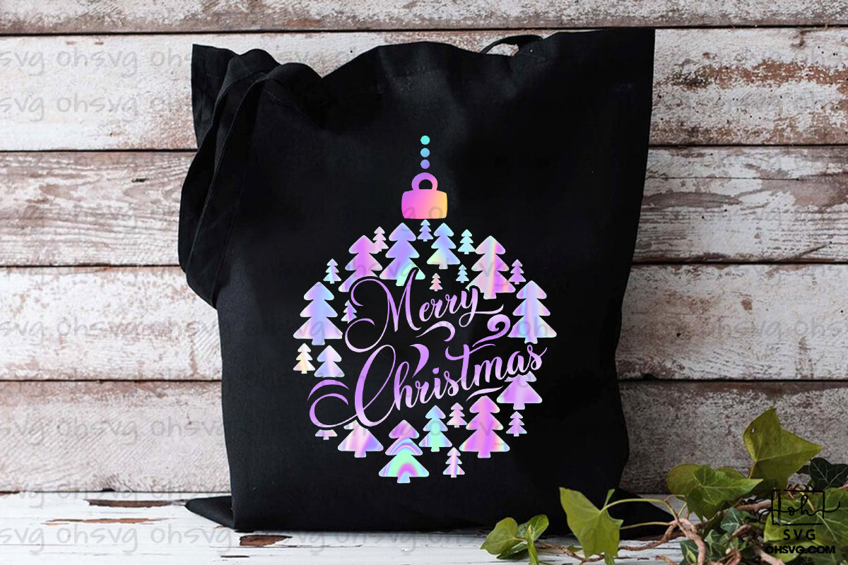 Merry Christmas PNG, Holographic Ornament PNG, Hologram Christmas PNG