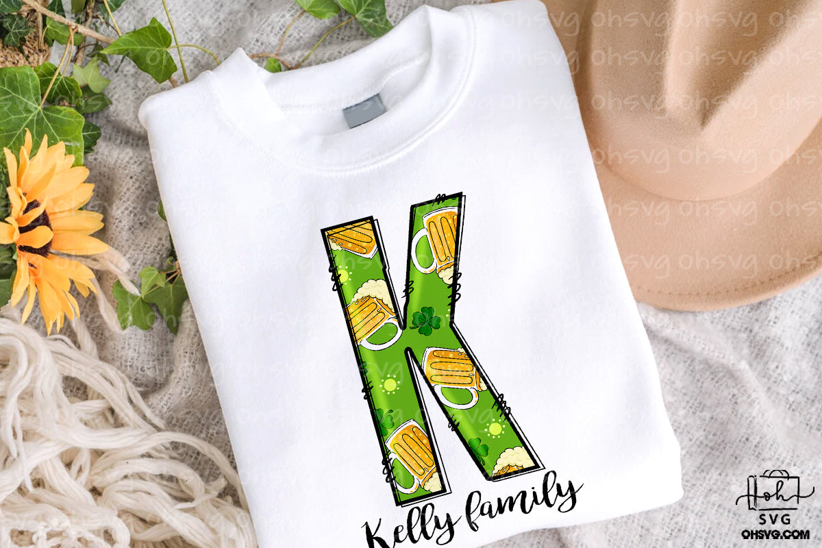 Letter K Patricks Day PNG, Custome Name Family St Patrick's Day, Shamrock Irish Alphabet PNG