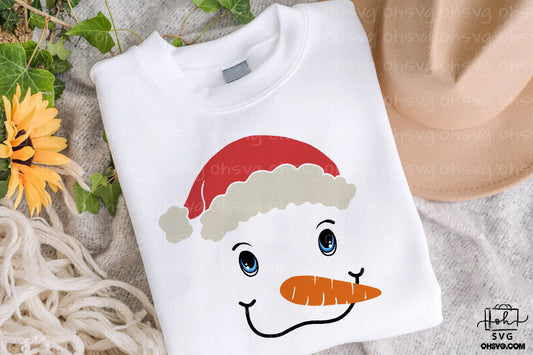 Snowman Face With Santa Hat PNG, Cute Snowman Face PNG, Christmas Snowman PNG