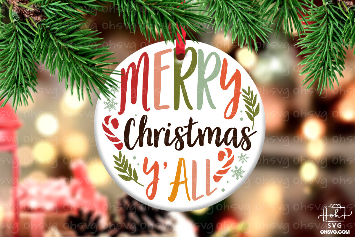 Merry Christmas Y'all PNG, Christmas Ornament PNG, Christmas Scene PNG, Round Ornament PNG