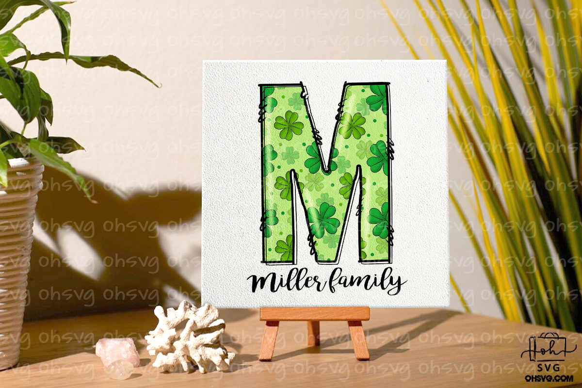 Letter M Patricks Day PNG, Custome Name Family St Patrick's Day, Shamrock Irish Alphabet PNG
