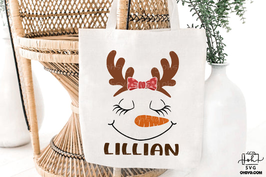 Snowman Face With Reindeer Antlers Bow PNG, Cute Snowman Face PNG