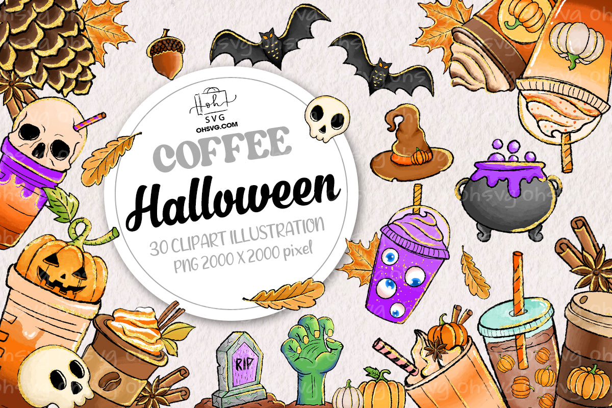 Goth girl coffee PNG pumpkin spice latte iced autumn orange digital file Sublimation design hand drawn Printable Graphic Clipart Tshirt
