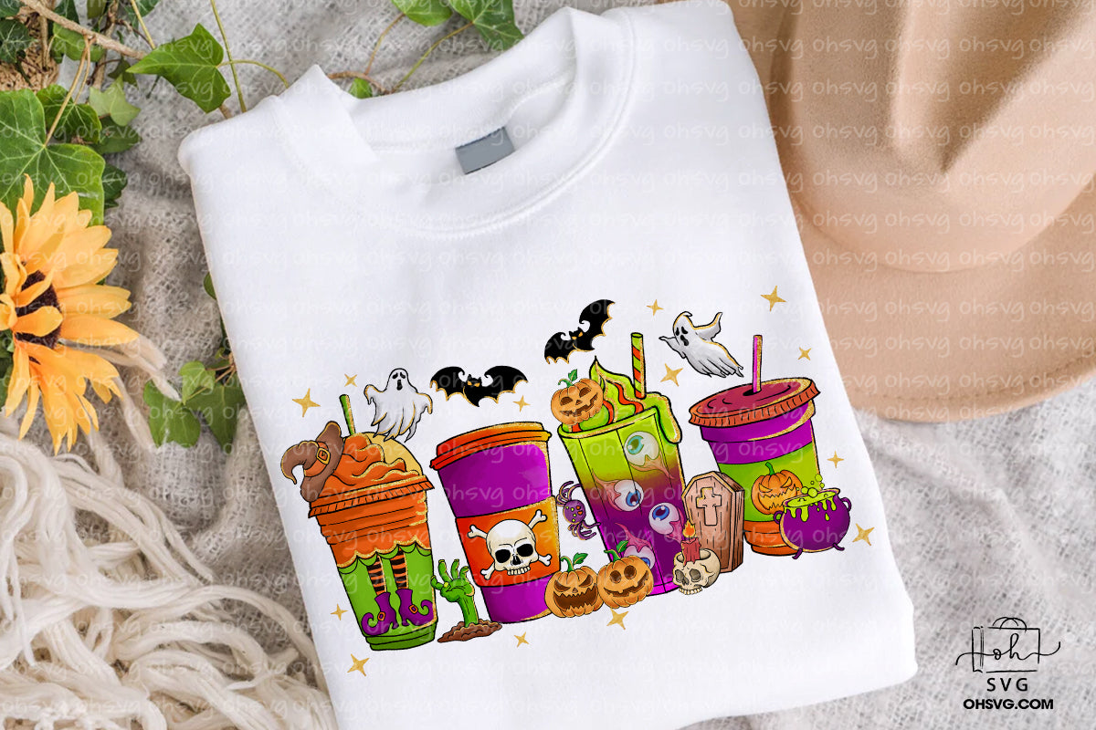 Halloween Coffee Drink Bundle PNG, Halloween Drink PNG Design, Orange Pumpkin Latte PNG