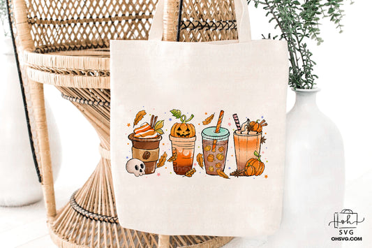 Fall Coffee Drink PNG, Pumpkin Spice Latte Iced Warm Cozy Autumn Orange Hand Drawn PNG