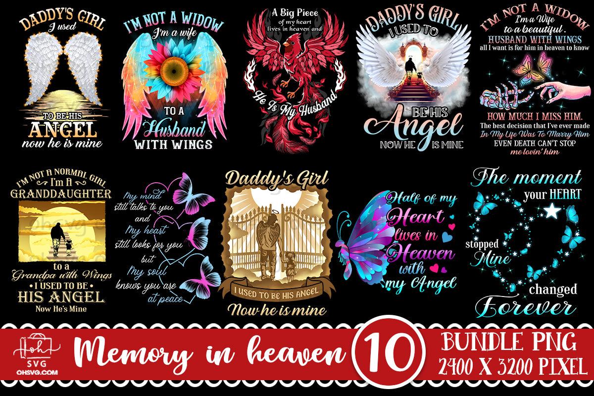 Memorial Bundle PNG, My Love In Heaven PNG, Guardian Angel PNG, Widow PNG