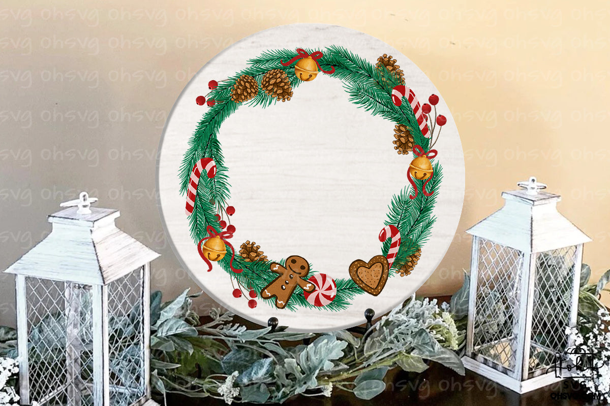 Pine Cone Christmas Wreath PNG, Monogram Garland Christmas PNG, Christmas Decor PNG