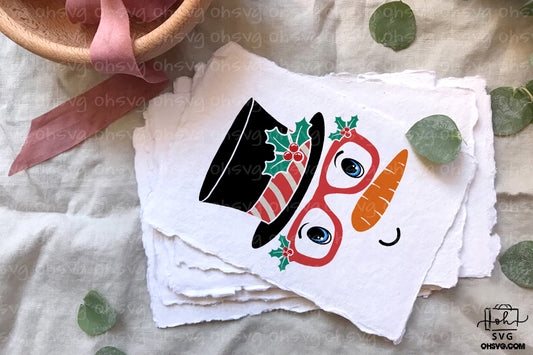Snowman Face With Hat PNG, Cute Snowman Face PNG, Christmas Snowman PNG