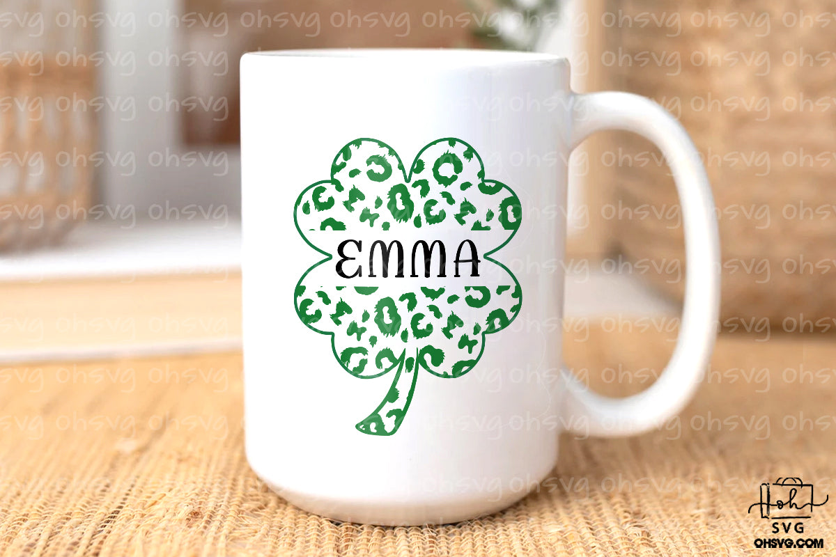 Four-leaf Clover Leopard Frame Name PNG, Shamrock St Patrick's Day PNG