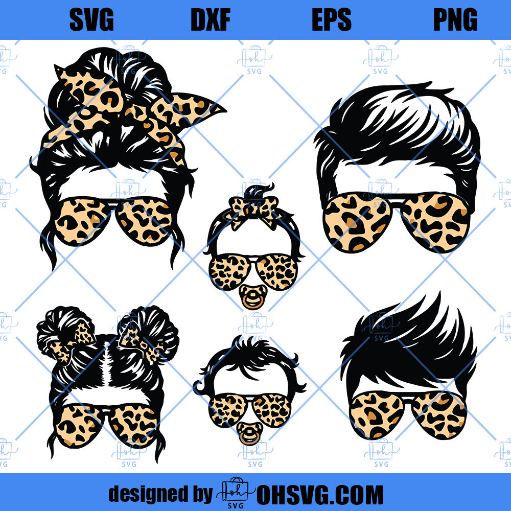 Fam Life SVG Bundle, Leopard Mom Life SVG, Mom Life SVG, Bun Hair Leopard SVG