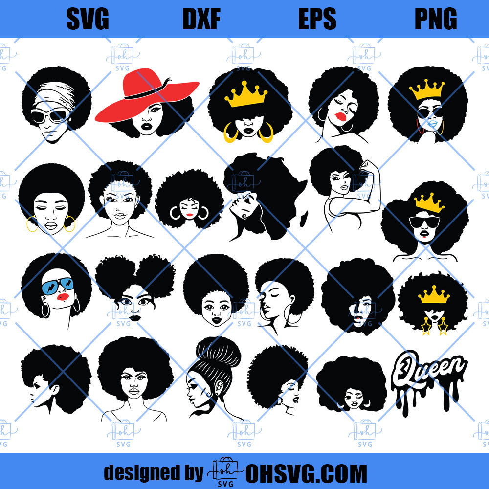 Afro Woman SVG, Afro Girl SVG, Afro Queen SVG, Afro Lady SVG, Curly Hair SVG, Black Woman SVG