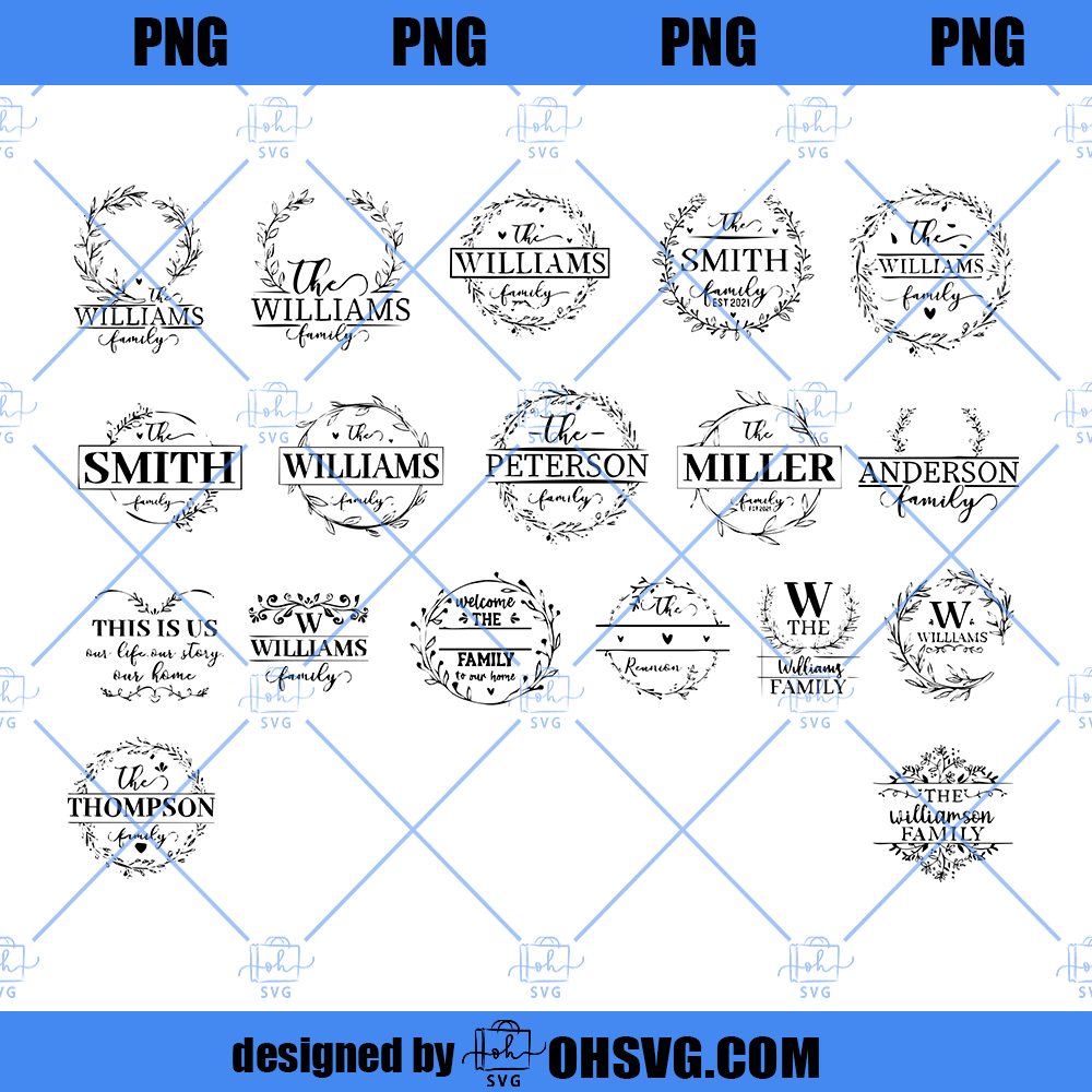 Family Name Monogram PNG, Bundle Hand Drawn PNG, Wedding Split Monogram PNG